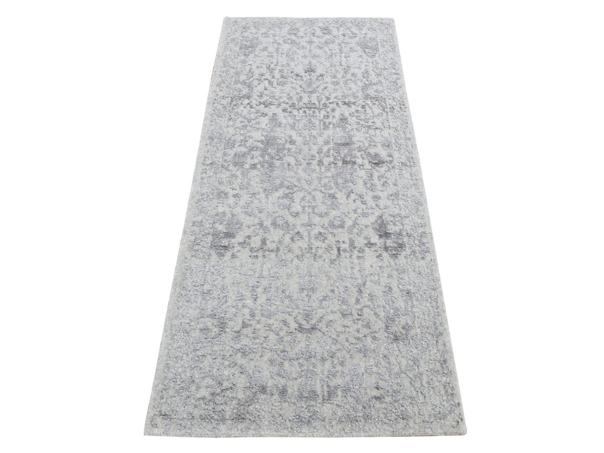 Hand-Loomed hand-knotted wool/silk runner in Gray, 2'5" x 6' — SKU O087324