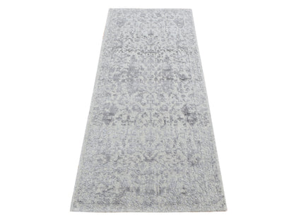 Hand-Loomed hand-knotted wool/silk runner in Gray, 2'5" x 6' — SKU O087324