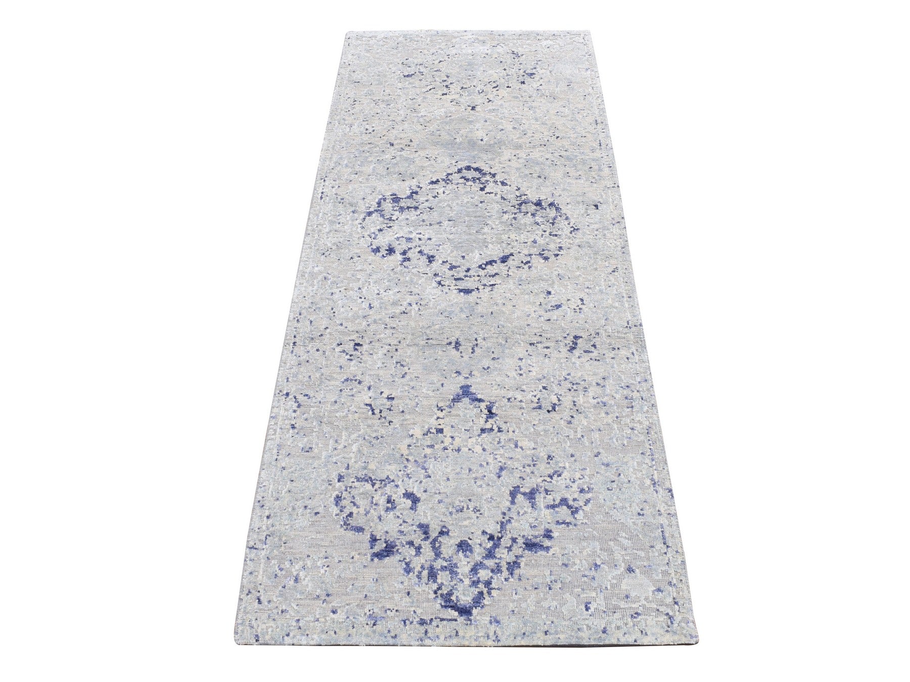 Gray 2'5" x 6'1" Transitional Hand knotted Wool/Silk Rug - Sku: O087325