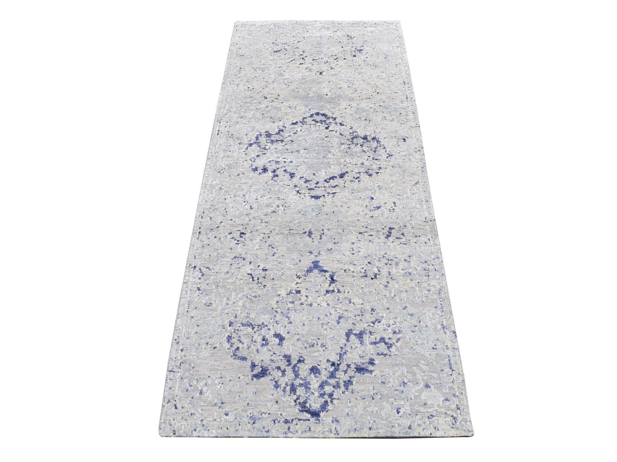 Transitional hand-knotted wool/silk runner in Gray, 2'5" x 6'1" — SKU O087325