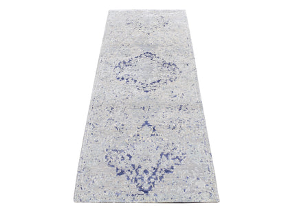 Transitional hand-knotted wool/silk runner in Gray, 2'5" x 6'1" — SKU O087325