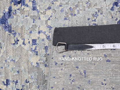 Transitional hand-knotted wool/silk runner in Gray, 2'5" x 6'1" — SKU O087325 (view 7)