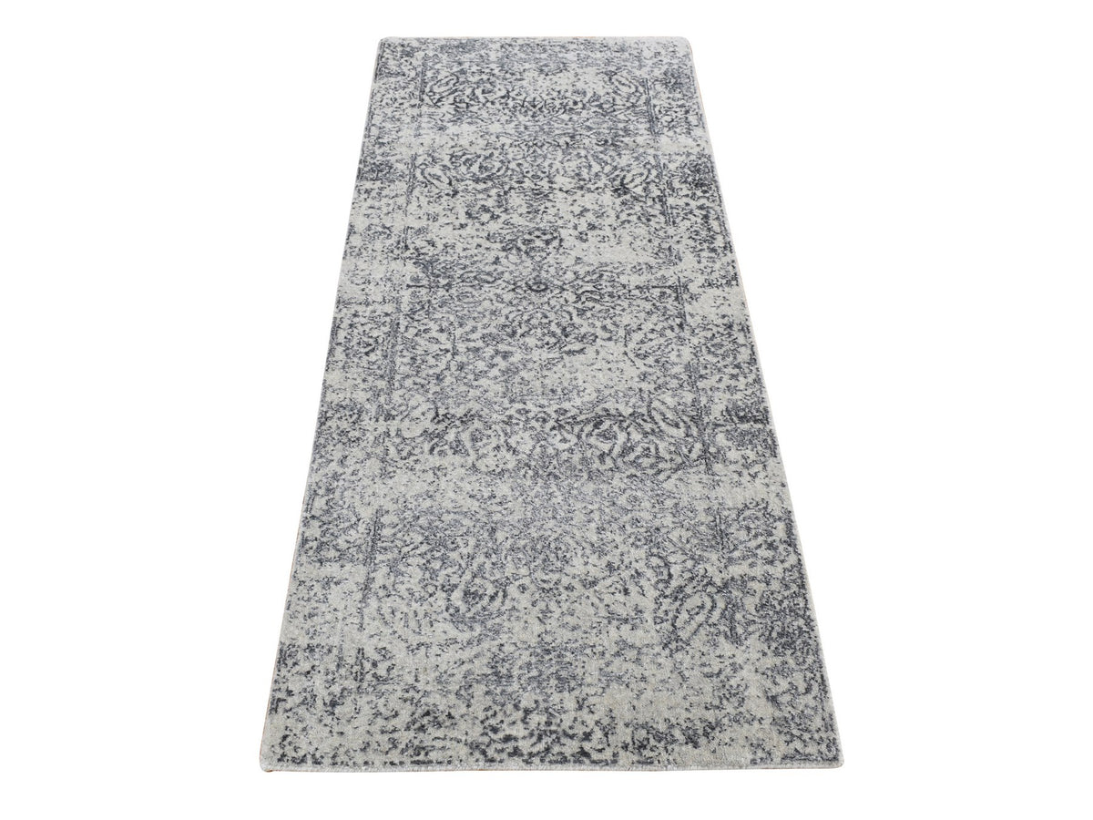 Transitional hand-knotted wool/silk runner in Gray, 2'5" x 6'1" — SKU O087328
