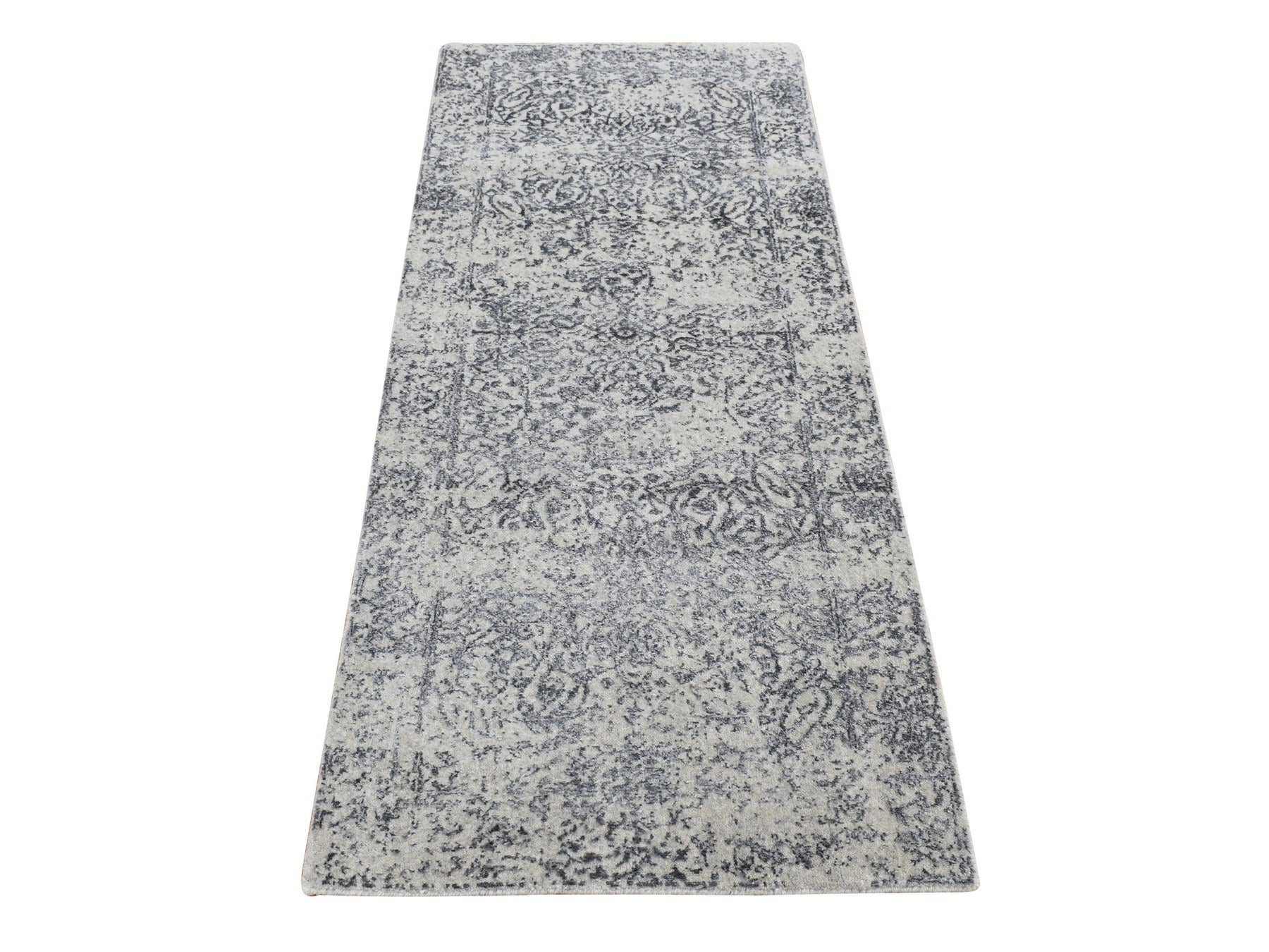 Transitional hand-knotted wool/silk runner in Gray, 2'5" x 6'1" — SKU O087328