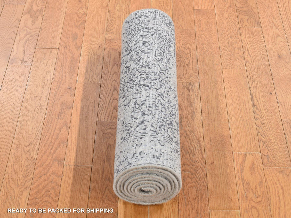 Transitional hand-knotted wool/silk runner in Gray, 2'5" x 6'1" — SKU O087328 (view 5)