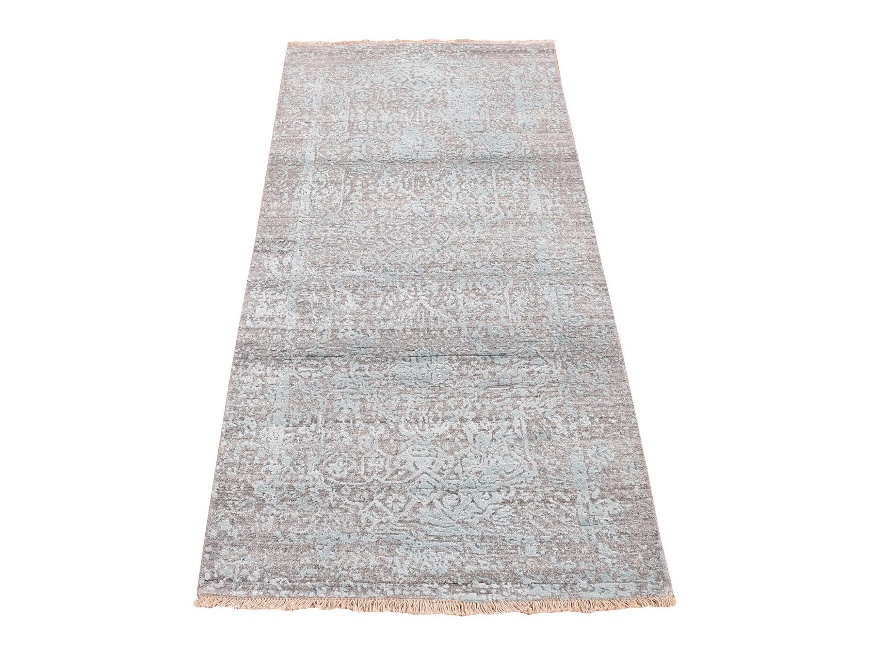 Green 2'6" x 5'8" Transitional Hand knotted Wool/Silk Rug - Sku: O087329