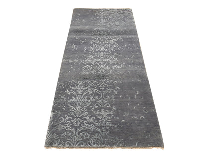Transitional hand-knotted wool/silk runner in Gray, 2'6" x 6'9" — SKU O087330