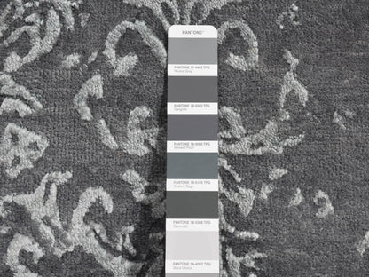 Grey 2'6" x 6'9" Transitional Hand knotted Wool/Silk Rug - Sku: O087330