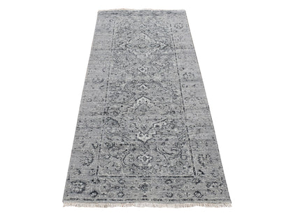 Transitional hand-knotted wool/silk runner in Gray, 2'6" x 6' — SKU O087331