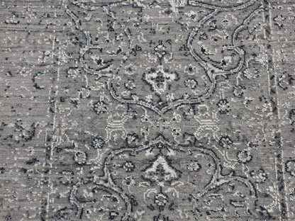 Transitional hand-knotted wool/silk runner in Gray, 2'6" x 6' — SKU O087331 (view 4)