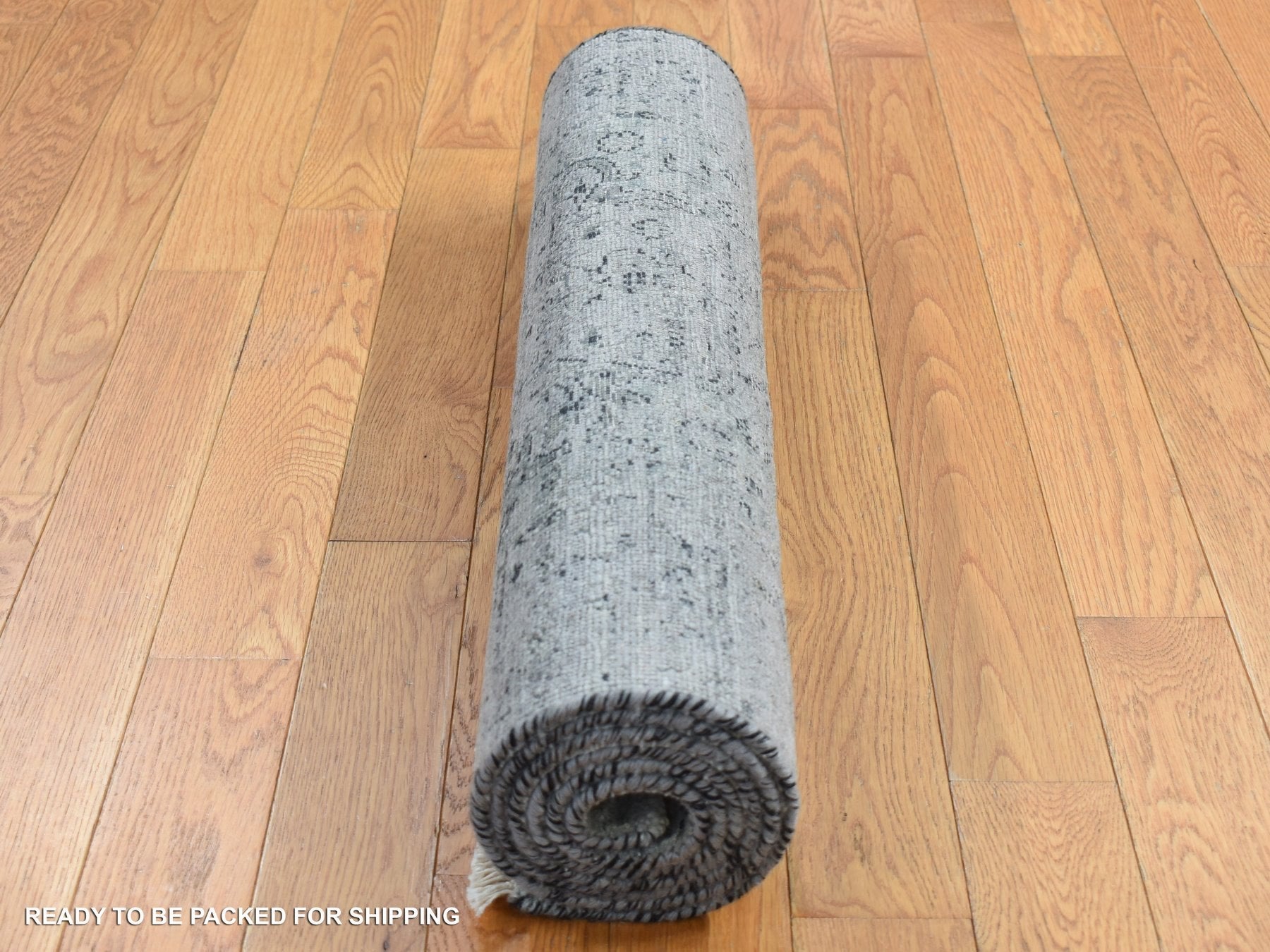 Transitional hand-knotted wool/silk runner in Gray, 2'6" x 6' — SKU O087331 (view 5)