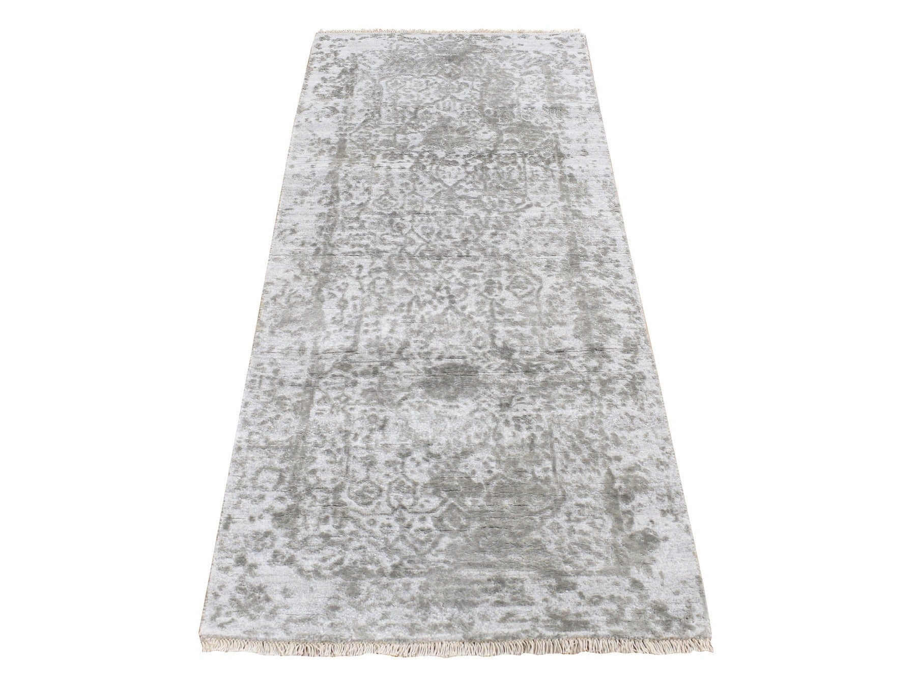 Gray 2'7" x 6'0" Transitional Hand knotted Wool/Silk Rug - Sku: O087333
