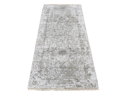 Transitional hand-knotted wool/silk runner in Gray, 2'7" x 6' — SKU O087333