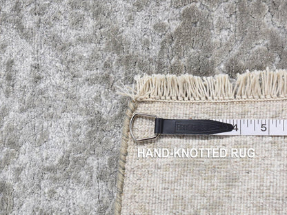Transitional hand-knotted wool/silk runner in Gray, 2'7" x 6' — SKU O087333 (view 7)