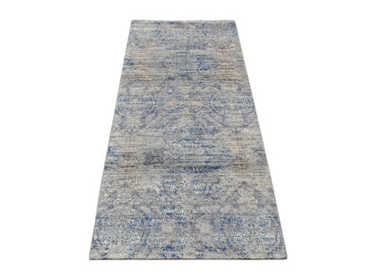 Transitional hand-knotted wool/silk runner in Blue, 2'6" x 6' — SKU O087337