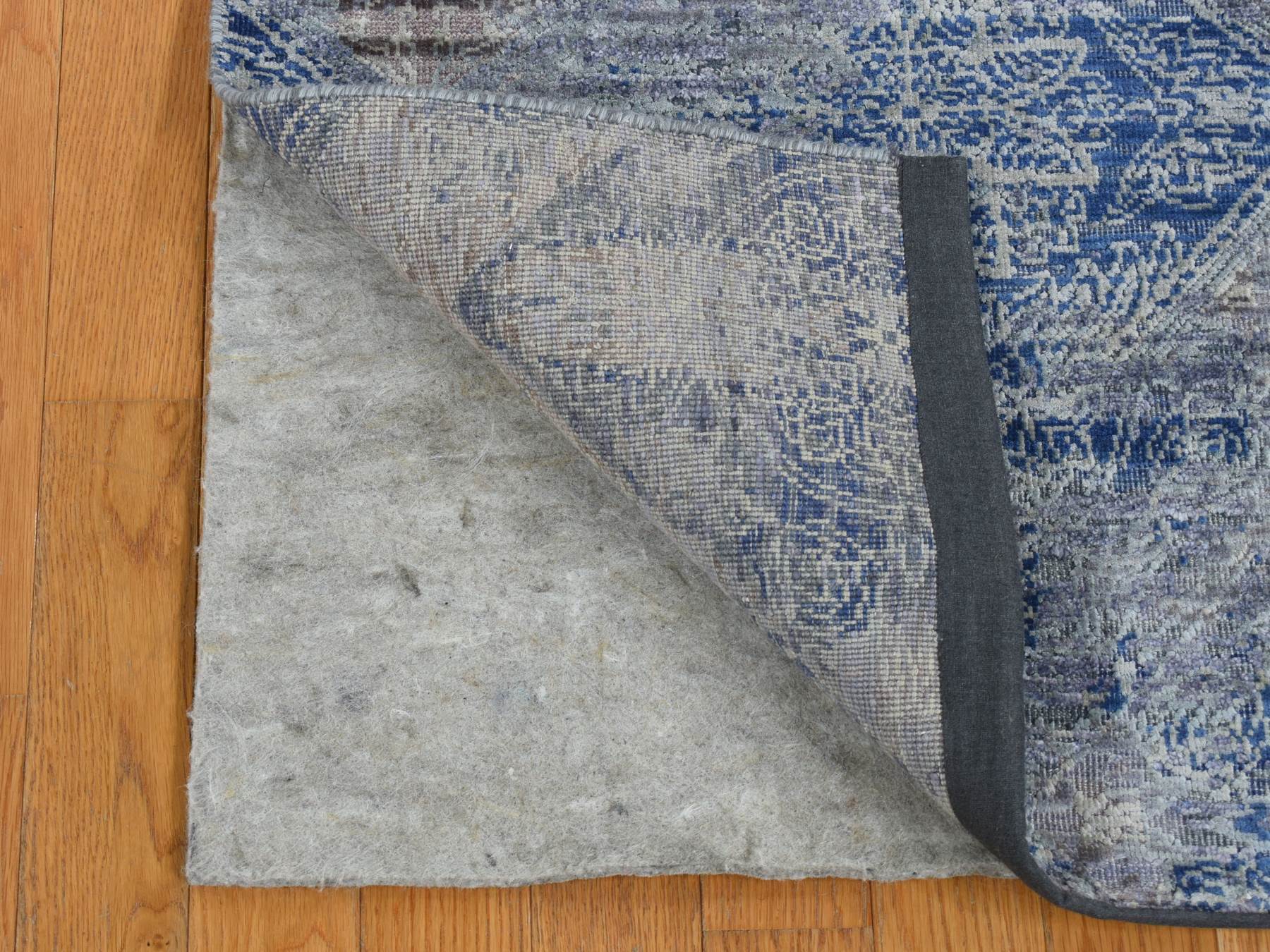 Blue 2'6" x 6'0" Transitional Hand knotted Wool/Silk Rug - Sku: O087337