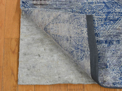 Blue 2'6" x 6'0" Transitional Hand knotted Wool/Silk Rug - Sku: O087337