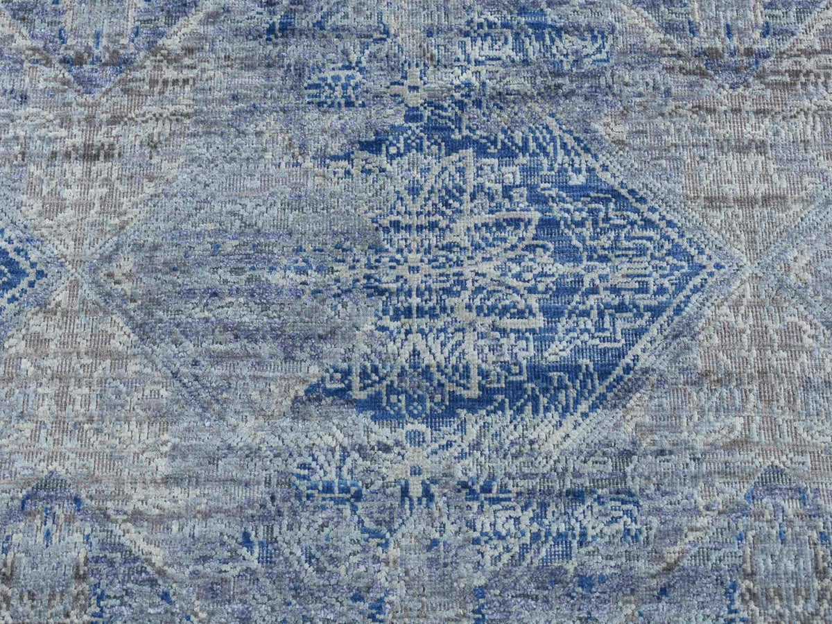 Transitional hand-knotted wool/silk runner in Blue, 2'6" x 6' — SKU O087337 (view 3)