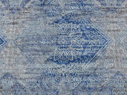 Transitional hand-knotted wool/silk runner in Blue, 2'6" x 6' — SKU O087337 (view 3)