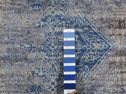 Blue 2'6" x 6'0" Transitional Hand knotted Wool/Silk Rug - Sku: O087337