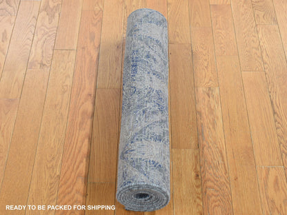 Blue 2'6" x 6'0" Transitional Hand knotted Wool/Silk Rug - Sku: O087337
