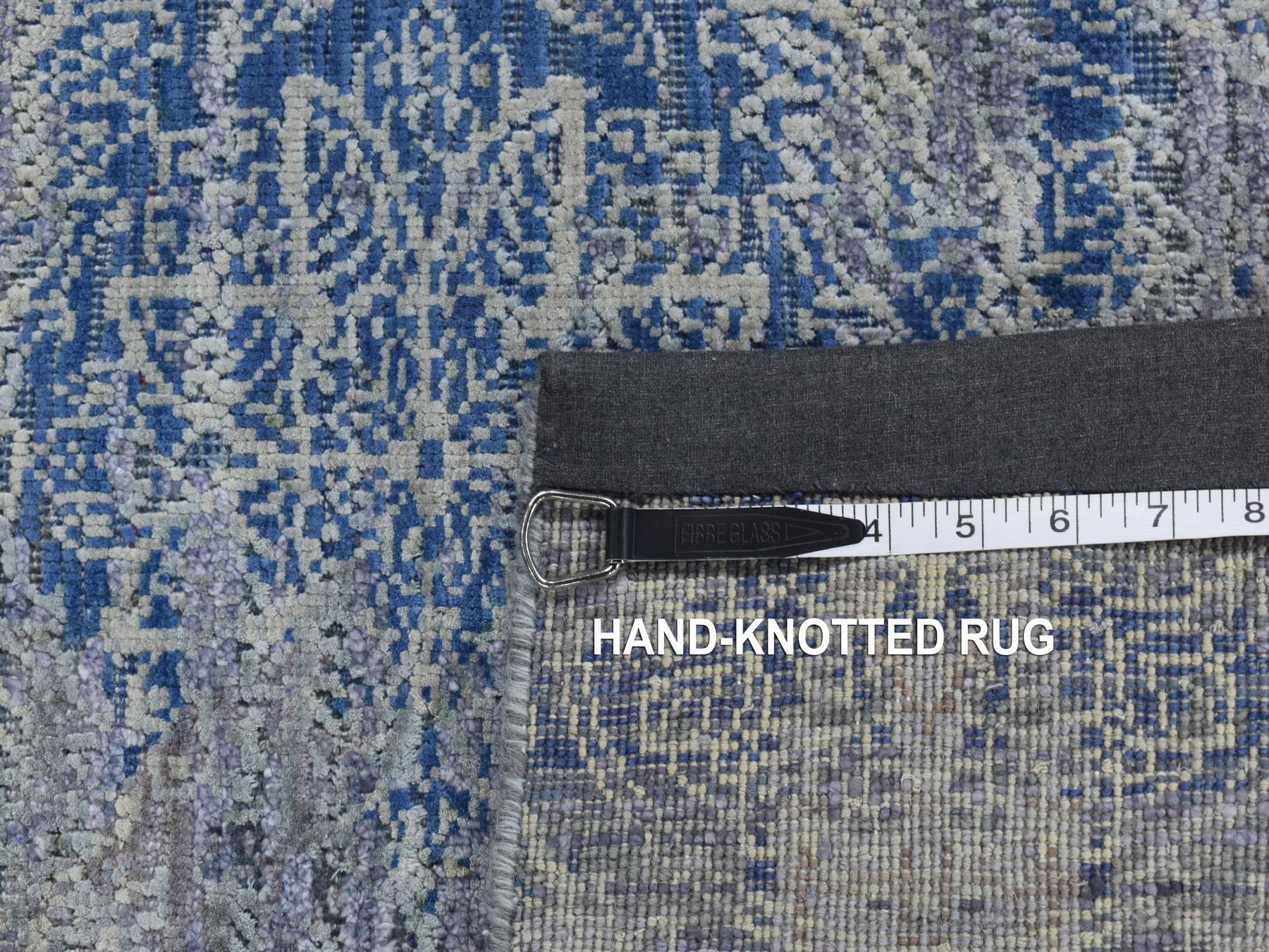 Transitional hand-knotted wool/silk runner in Blue, 2'6" x 6' — SKU O087337 (view 7)