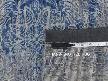 Transitional hand-knotted wool/silk runner in Blue, 2'6" x 6' — SKU O087337 (view 7)