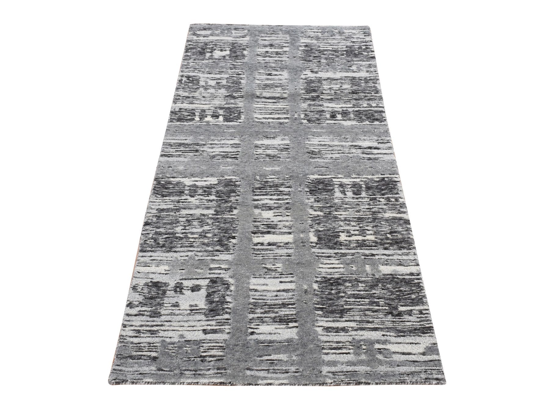 Modern / Contemporary hand-knotted wool runner in Gray, 2'7" x 6' — SKU O087340