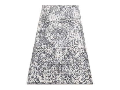Black 2'5" x 5'10" Mamluk Handloom Wool/Silk Rug - Sku: O087341
