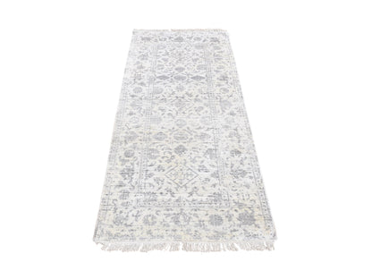 Transitional hand-knotted wool/silk runner in Ivory, 2'6" x 6' — SKU O087346