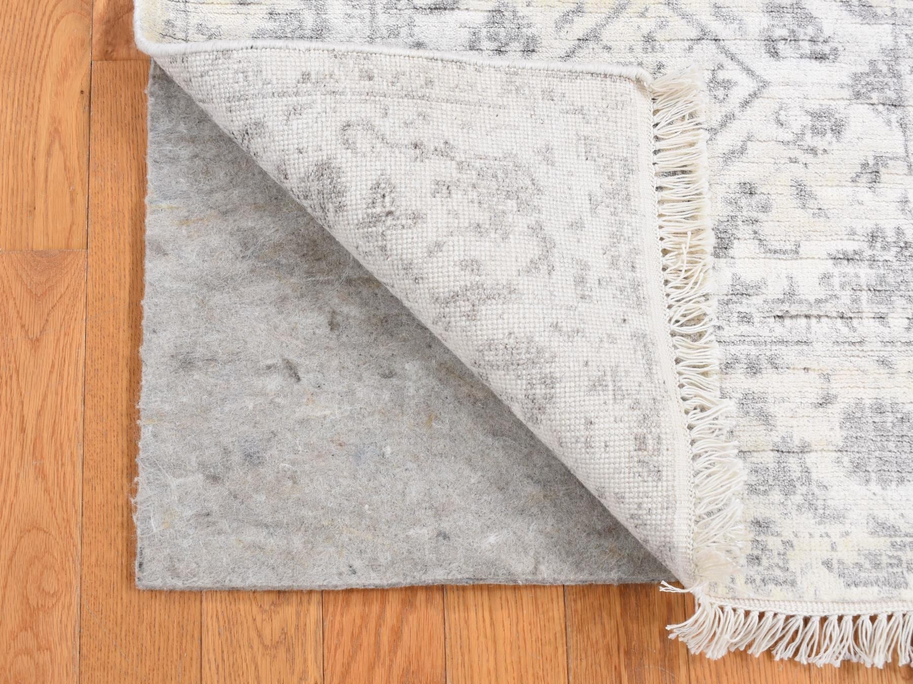 Transitional hand-knotted wool/silk runner in Ivory, 2'6" x 6' — SKU O087346 (view 2)