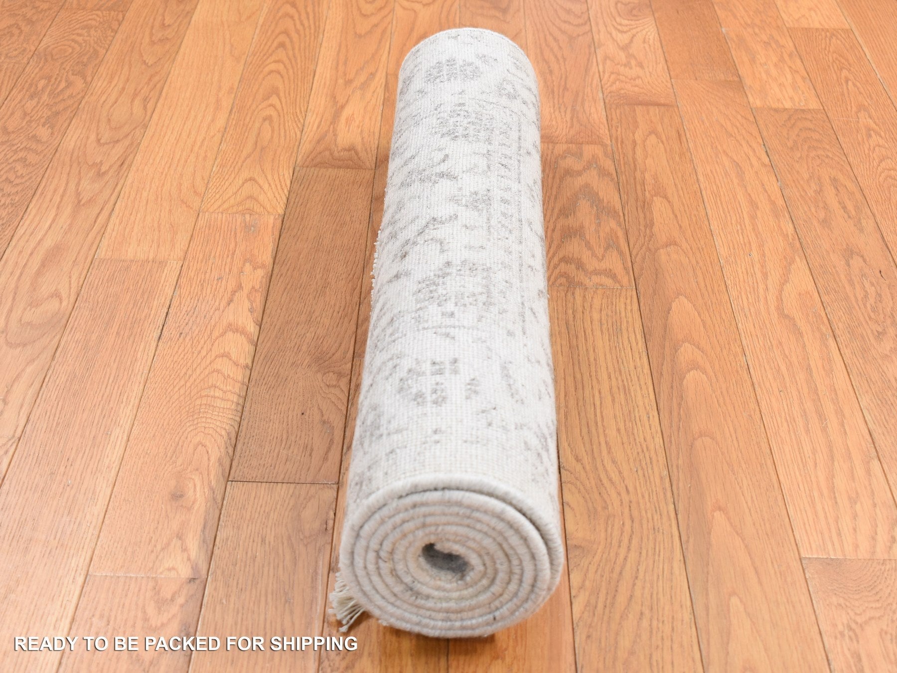 Transitional hand-knotted wool/silk runner in Ivory, 2'6" x 6' — SKU O087346 (view 5)