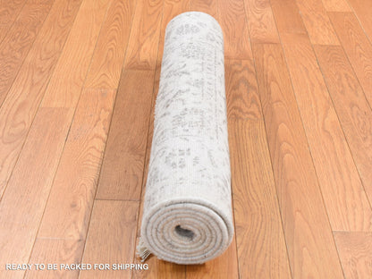 Transitional hand-knotted wool/silk runner in Ivory, 2'6" x 6' — SKU O087346 (view 5)