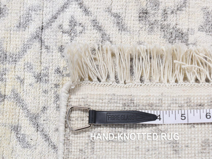 Transitional hand-knotted wool/silk runner in Ivory, 2'6" x 6' — SKU O087346 (view 7)