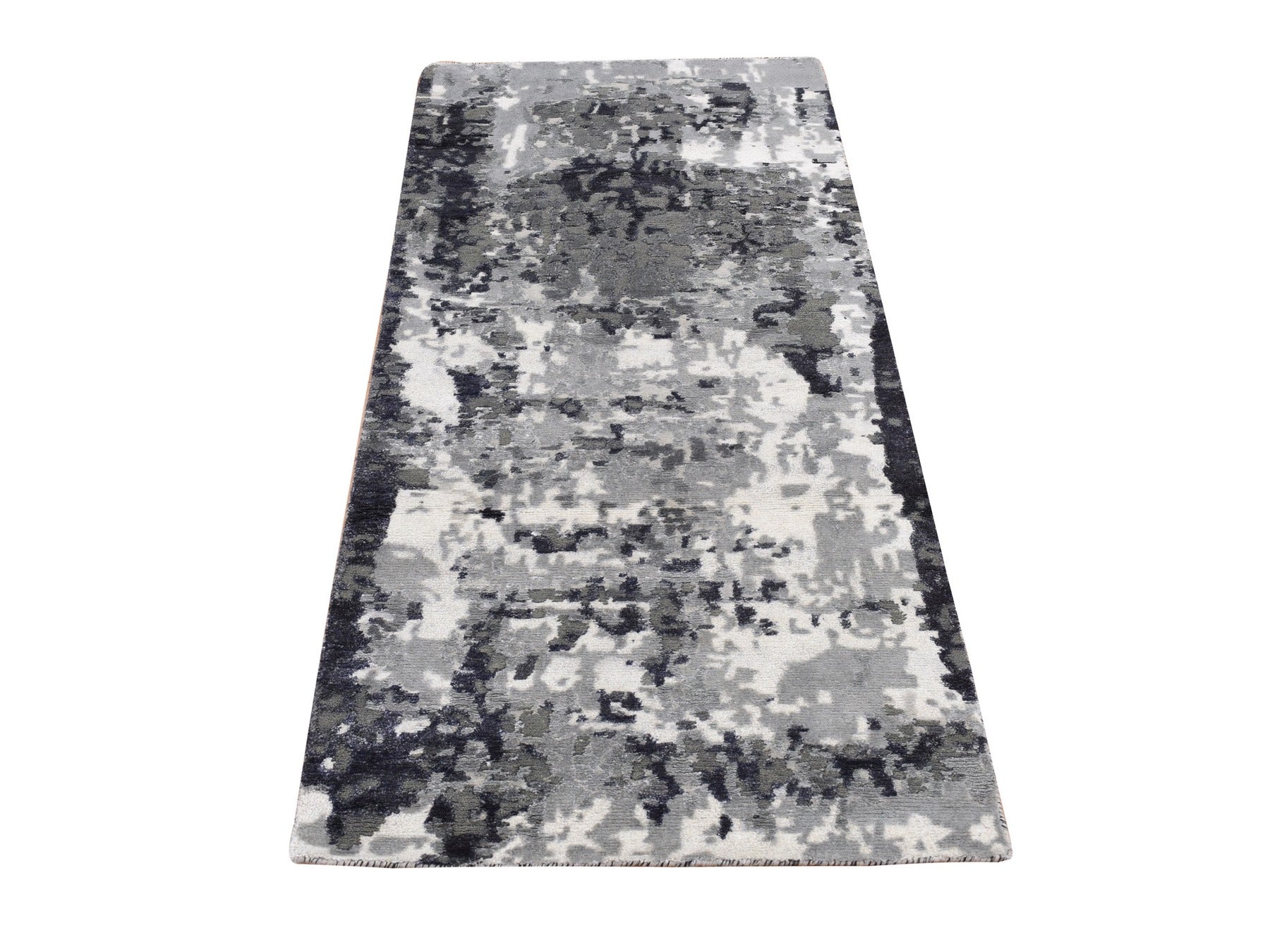 Black 2'7" x 5'9" Modern / Contemporary Hand knotted Wool/Silk Rug - Sku: O087347