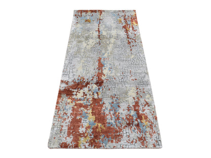 Modern / Contemporary hand-knotted wool/silk runner in Orange, 2'6" x 5'10" — SKU O087351