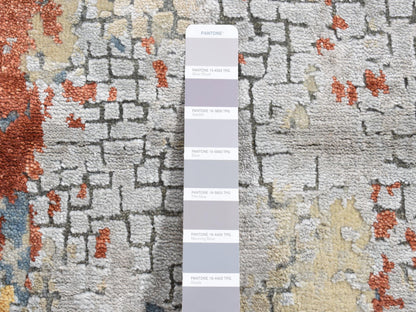 Modern / Contemporary hand-knotted wool/silk runner in Orange, 2'6" x 5'10" — SKU O087351 (view 3)