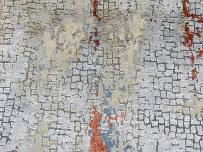 Modern / Contemporary hand-knotted wool/silk runner in Orange, 2'6" x 5'10" — SKU O087351 (view 4)