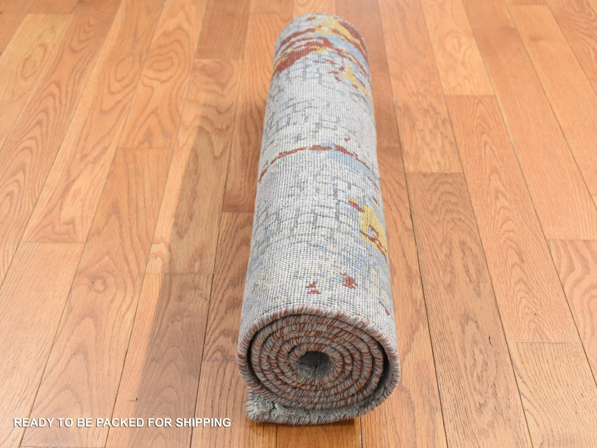 Modern / Contemporary hand-knotted wool/silk runner in Orange, 2'6" x 5'10" — SKU O087351 (view 5)
