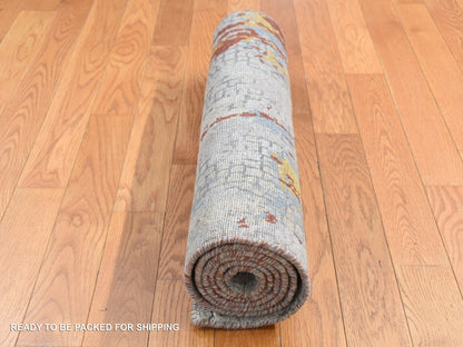 Modern / Contemporary hand-knotted wool/silk runner in Orange, 2'6" x 5'10" — SKU O087351 (view 5)