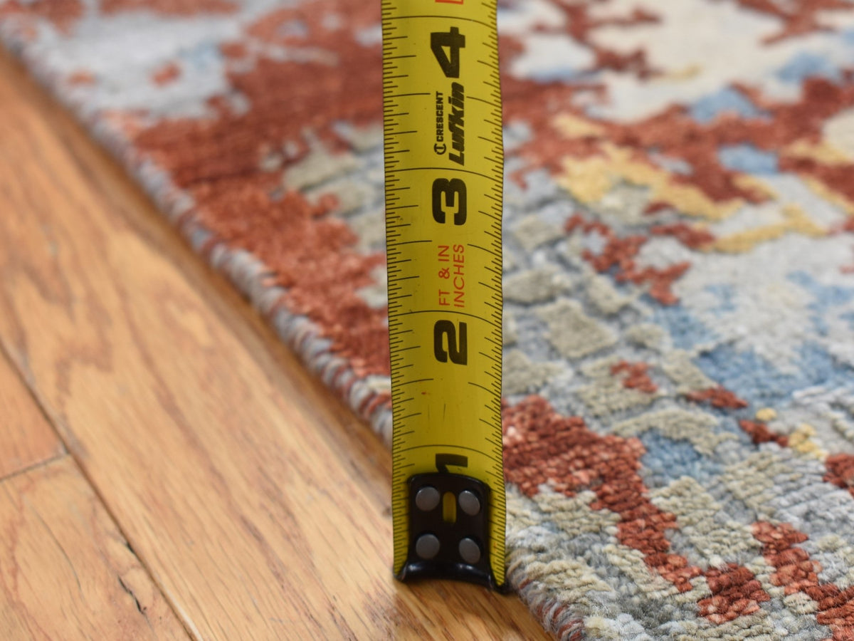 Modern / Contemporary hand-knotted wool/silk runner in Orange, 2'6" x 5'10" — SKU O087351 (view 6)