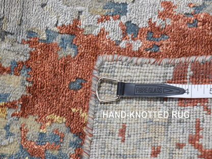 Modern / Contemporary hand-knotted wool/silk runner in Orange, 2'6" x 5'10" — SKU O087351 (view 7)