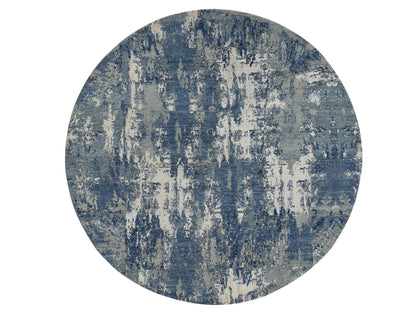 Blue 8'1" x 8'1" Modern and Contemporary Hand knotted Wool/Silk Rug - Sku: O087356