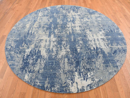Blue 8'1" x 8'1" Modern and Contemporary Hand knotted Wool/Silk Rug - Sku: O087356