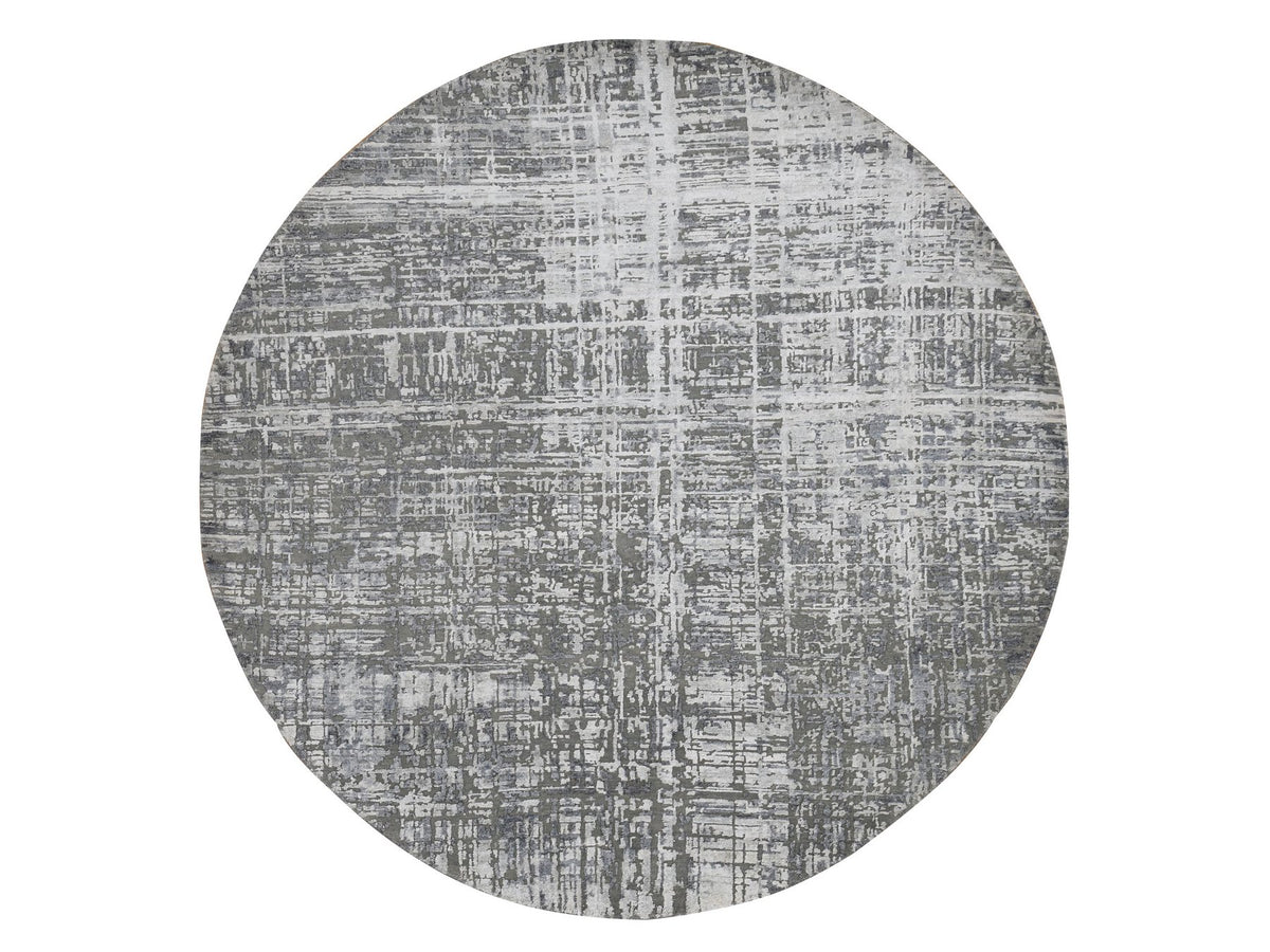 Modern / Contemporary hand-knotted wool/silk rug in Gray, 8'2" x 8'2" — SKU O087361