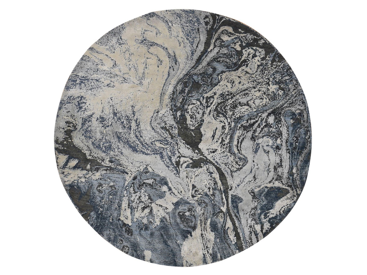 Modern / Contemporary hand-knotted wool/silk rug in Gray, 8'1" x 8'1" — SKU O087362