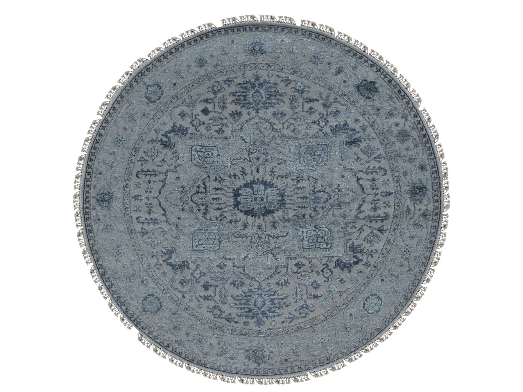 Heriz Heriz hand-knotted wool/silk rug in Gray, 8'1" x 8'1" — SKU O087366