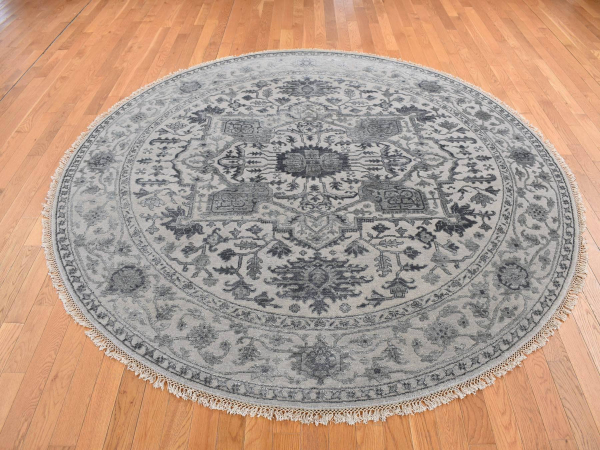 Heriz Heriz hand-knotted wool/silk rug in Gray, 8'1" x 8'1" — SKU O087366 (view 2)