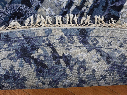 Blue 7'10" x 7'10" Transitional Hand knotted Wool/Silk Rug - Sku: O087367