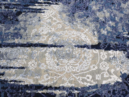 Blue 7'10" x 7'10" Transitional Hand knotted Wool/Silk Rug - Sku: O087367